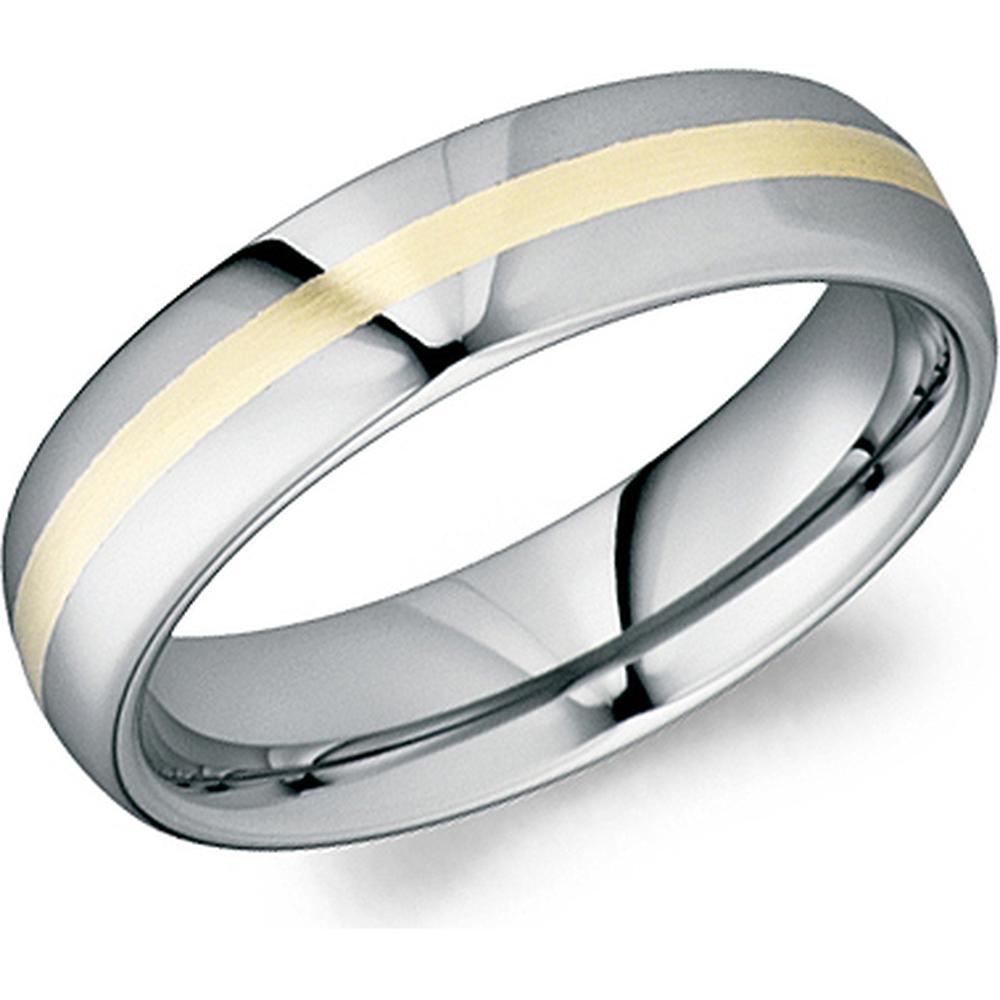 Torque Men's Wedding Band - Polished Finish with Brushed Yellow Gold Inlay Center Band in Tungsten Carbide, Yellow Gold - 6mm Width from the Tungsten Carbide Collection