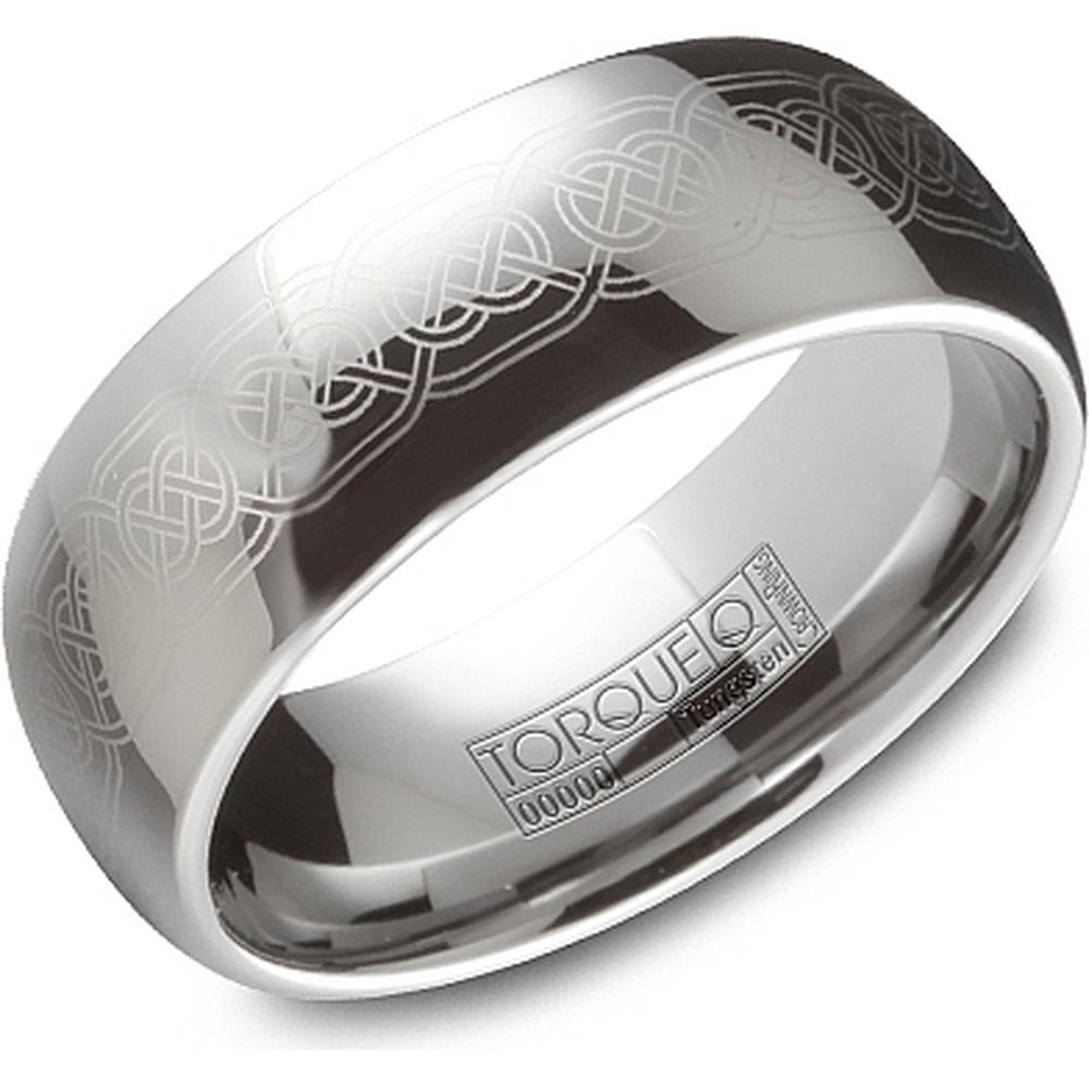 Torque Men's Wedding Band - Polished Finish with Dual Engraved Celtic Knot Design in Tungsten Carbide - 8mm Width from the Tungsten Carbide Collection