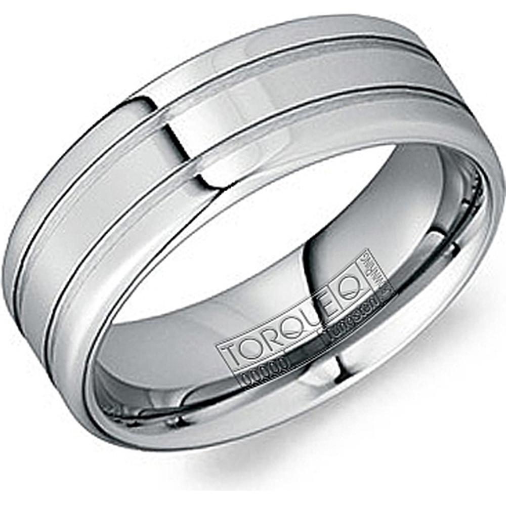 Torque Men's Wedding Band - Polished Finish with Dual Step-Down Grooves in Tungsten Carbide - 8mm Width from the Tungsten Carbide Collection