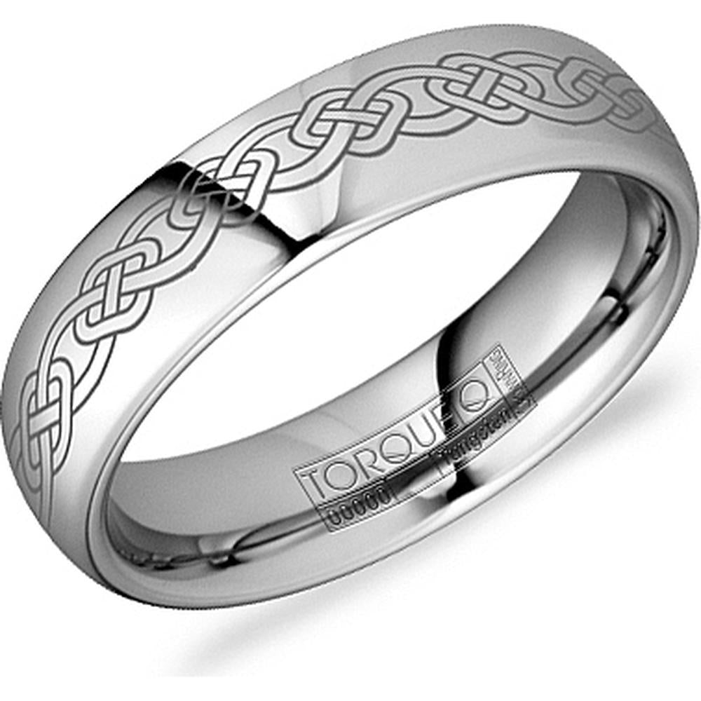 Torque Men's Wedding Band - Polished Finish with Engraved Celtic Chain Design in Tungsten Carbide - 6mm Width from the Tungsten Carbide Collection