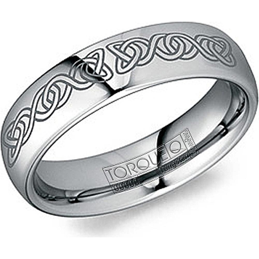 Torque Men's Wedding Band - Polished Finish with Engraved Celtic Knot Design in Tungsten Carbide - 6mm Width from the Tungsten Carbide Collection