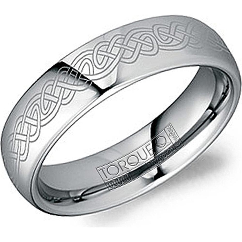 Torque Men's Wedding Band - Polished Finish with Engraved Celtic Knot Design in Tungsten Carbide - 6mm Width from the Tungsten Carbide Collection