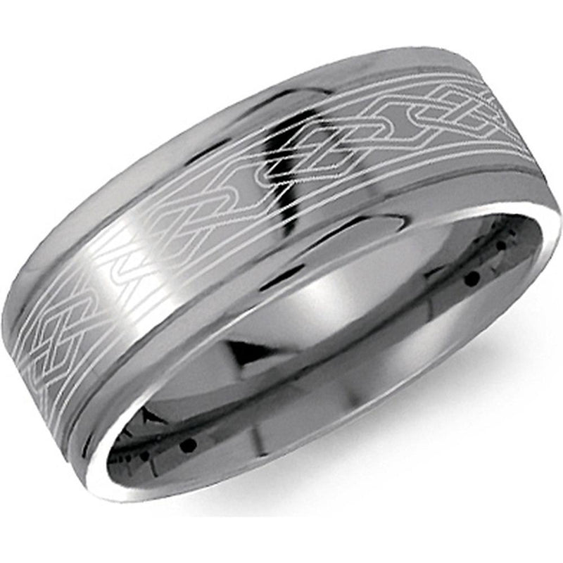 Torque Men's Wedding Band - Polished Finish with Engraved Celtic Knot Pattern in Titanium Titanium - 8mm Width from the Titanium Collection