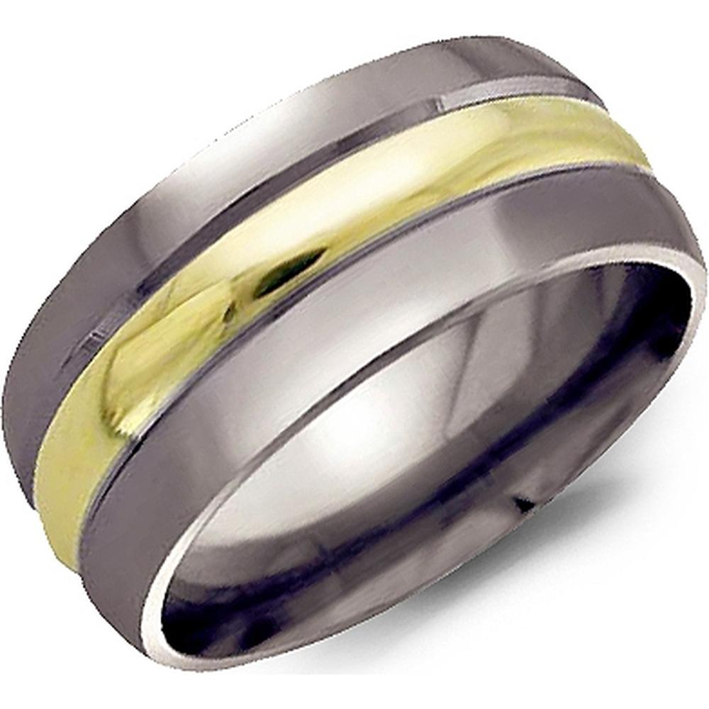 Torque Men's Wedding Band - Polished Surface with Deep Yellow Gold Groove in 18K/Titanium Titanium and Yellow Gold - 9mm Width from the Titanium Collection