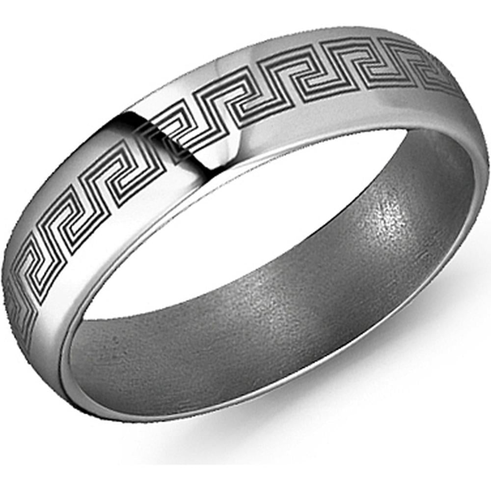 Torque Men's Wedding Band - Polished Surface with Greek Key Design in Titanium Titanium - 6mm Width from the Titanium Collection