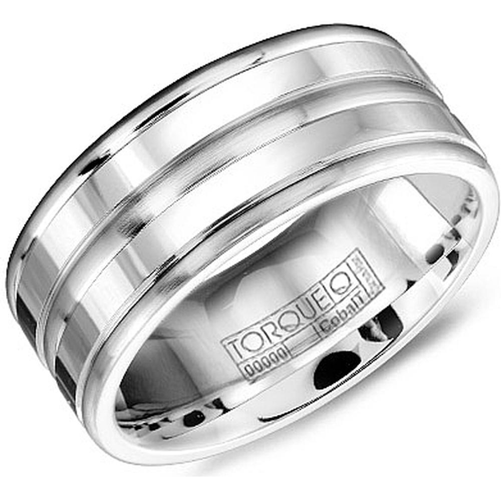 Torque Men's Wedding Band - Polished Surface with Grooved Design in Cobalt - 9mm Width from the Cobalt Collection