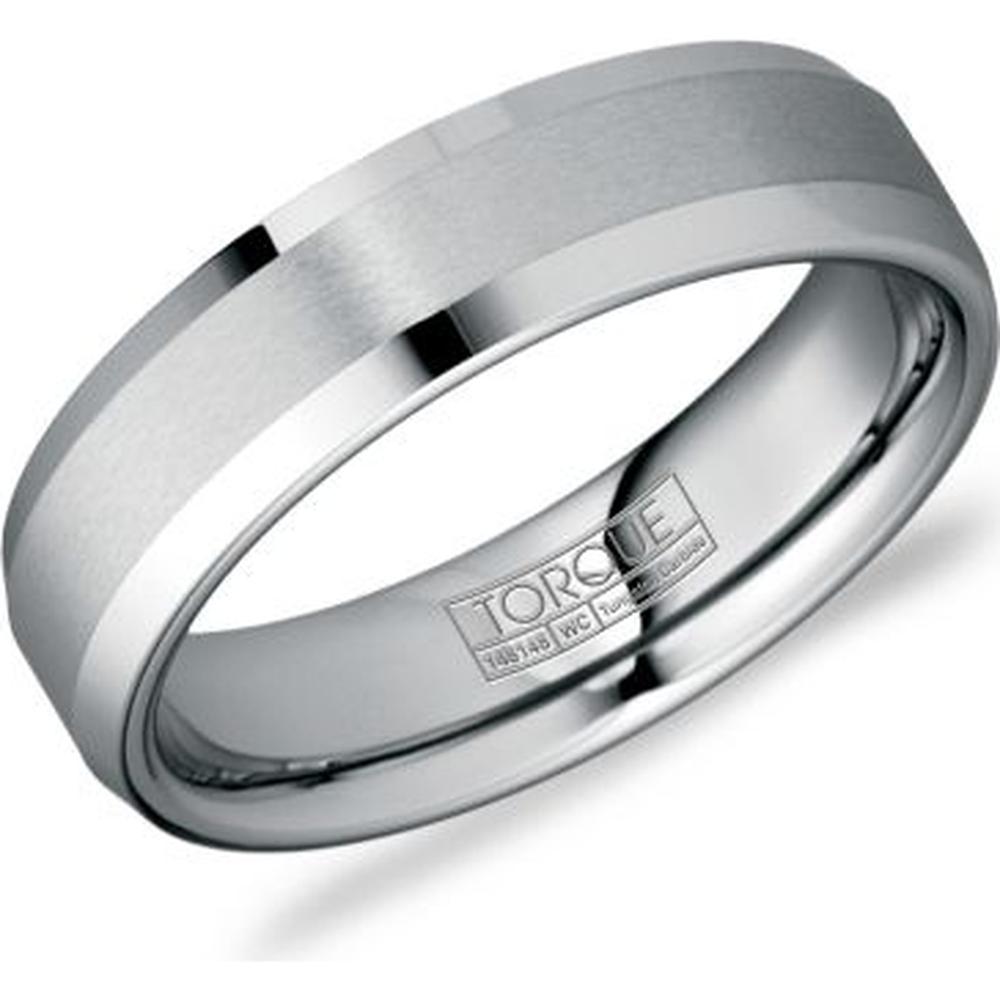 Torque Men's Wedding Band - Satin Brushed Center with Polished Beveled Edges in Tungsten Carbide - 6mm Width from the Tungsten Carbide Collection