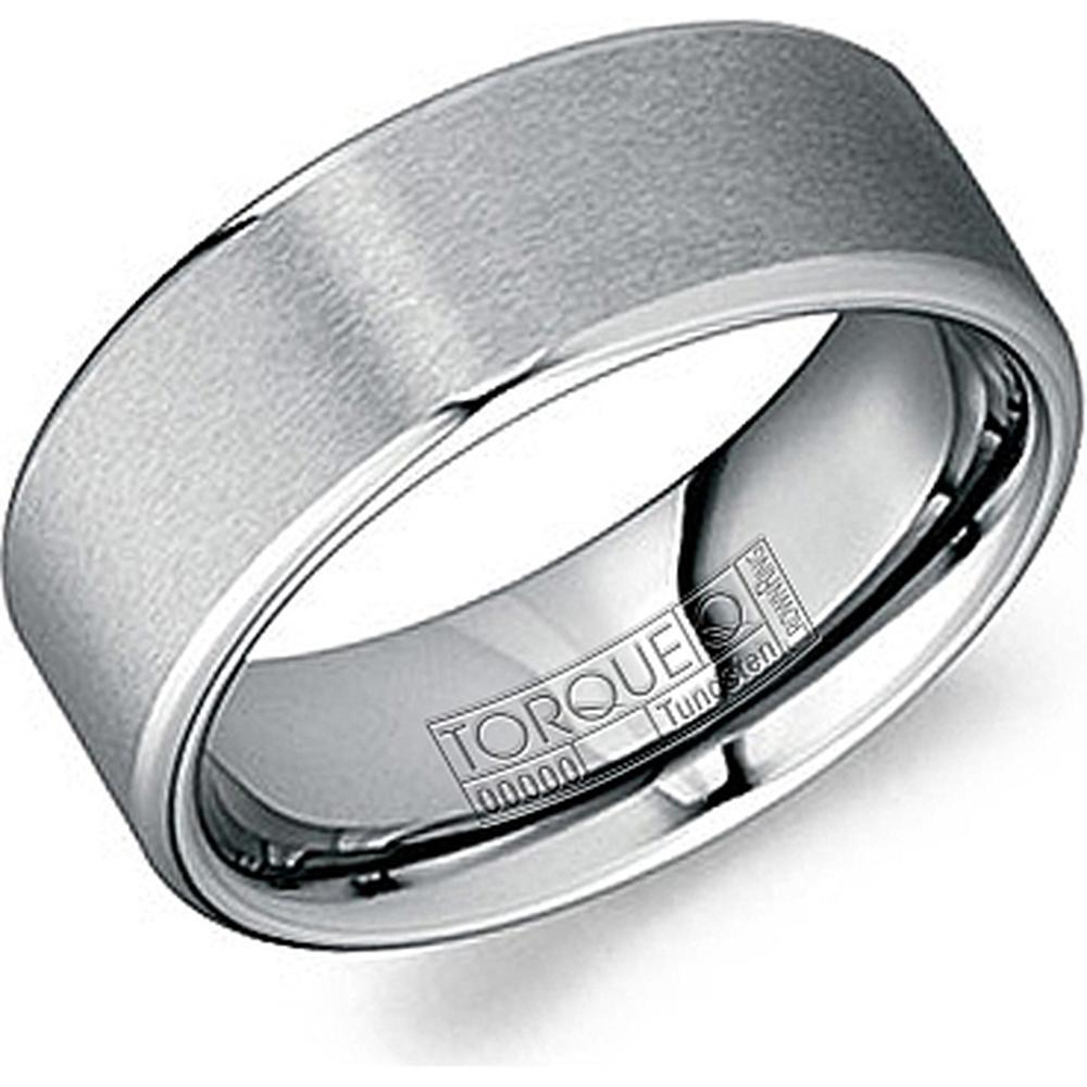 Torque Men's Wedding Band - Satin Brushed Finish with Polished Edges in Tungsten Carbide - 8mm Width from the Tungsten Carbide Collection