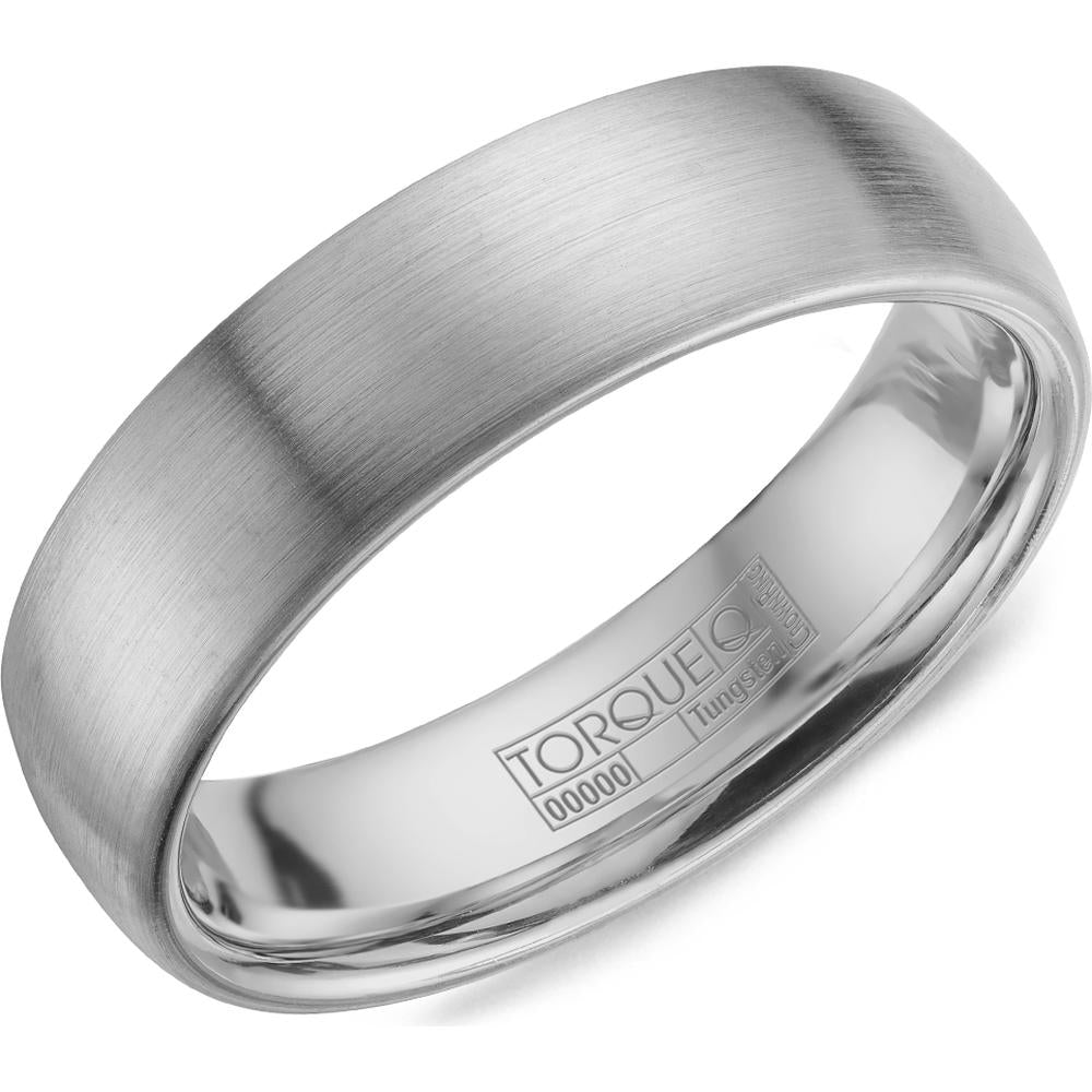 Torque Men's Wedding Band - Satin Brushed Finish with Polished Interior in Tungsten Carbide - 6mm Width from the Tungsten Carbide Collection