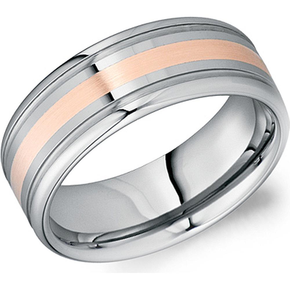 Torque Men's Wedding Band - Satin Brushed Rose Gold Inlay with Dual Gr ...