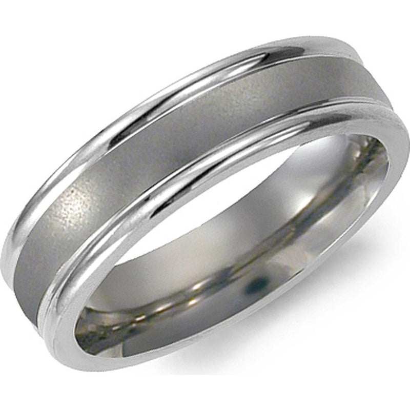 Torque Men's Wedding Band - Satin-Finish Center with Polished Grooved Edges in Titanium Titanium - 7mm Width from the Titanium Collection