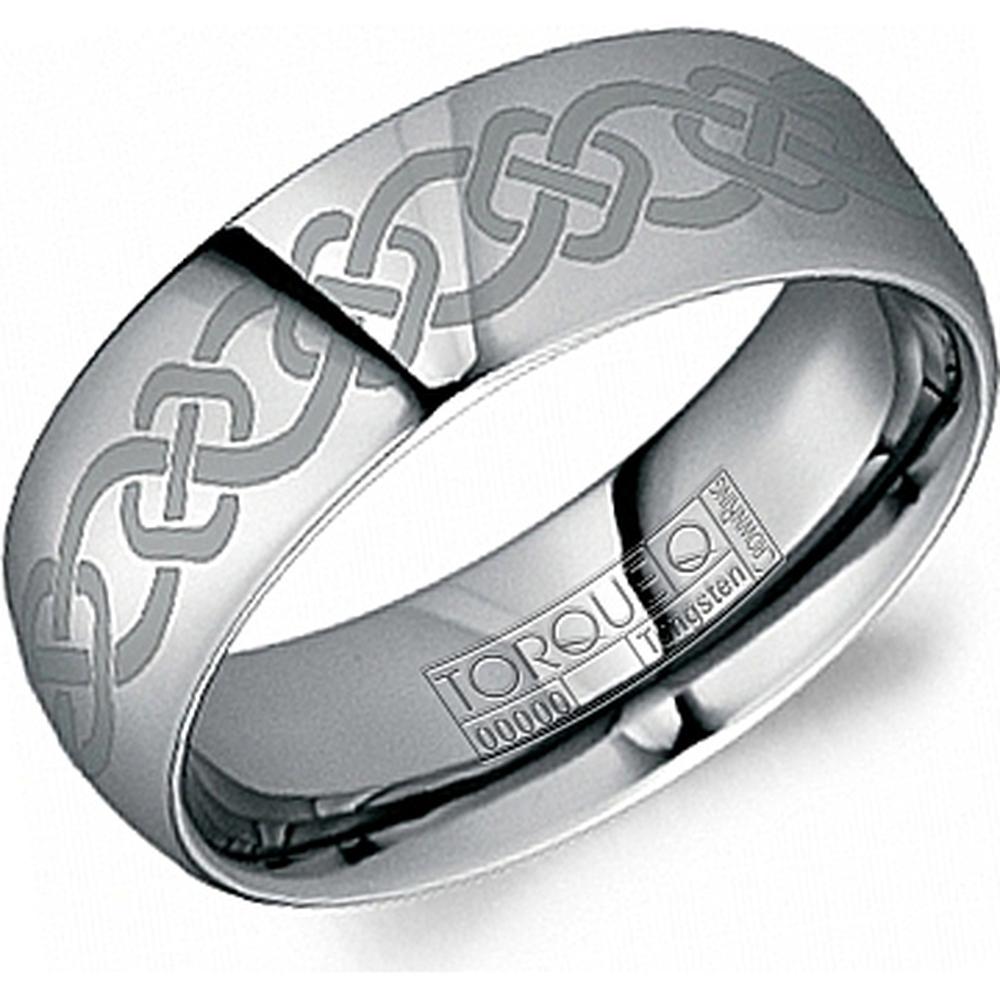 Torque Men's Wedding Band - Satin Finish with Engraved Celtic Chain Design in Tungsten Carbide - 8mm Width from the Tungsten Carbide Collection