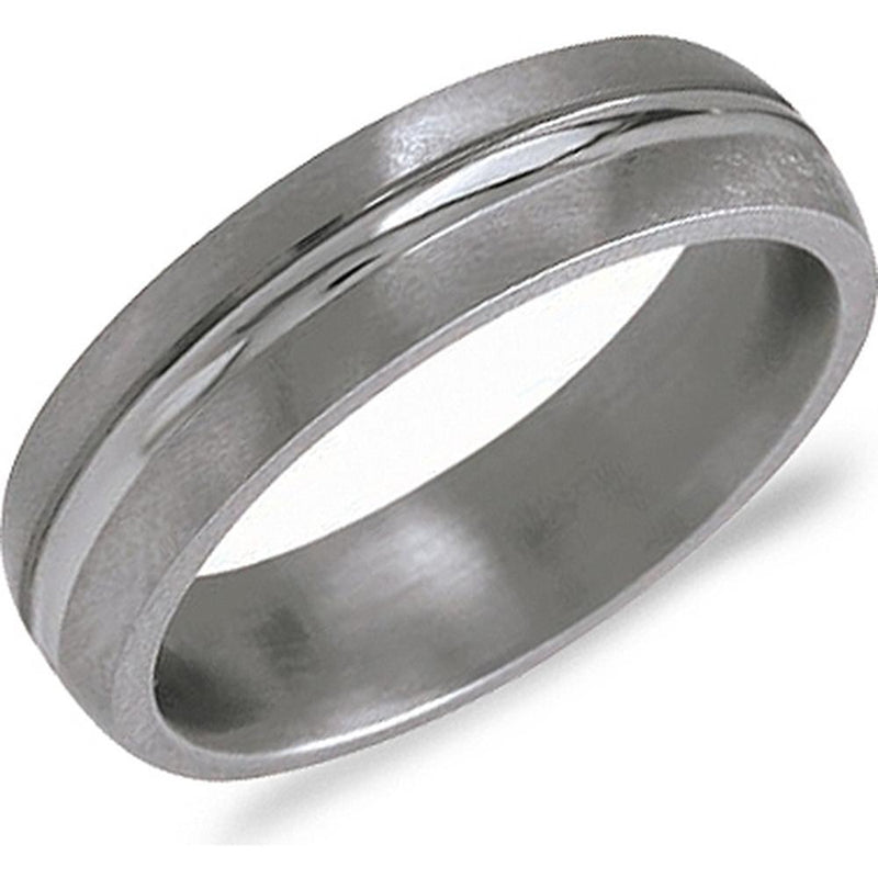 Torque Men's Wedding Band - Satin Finish with Polished Center Groove in Titanium Titanium - 6mm Width from the Titanium Collection