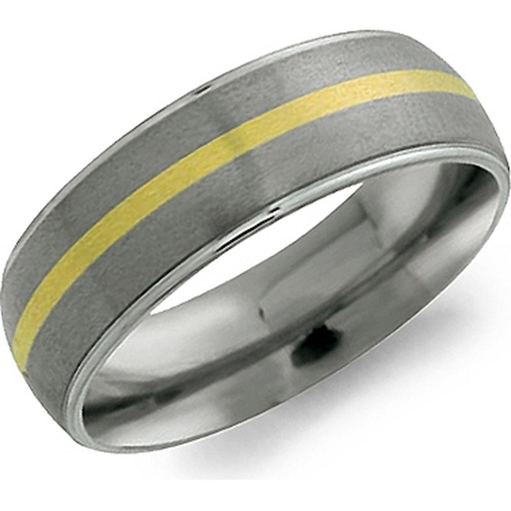Torque Men's Wedding Band - Satin Finish with Yellow Gold Accent Inlay in Titanium/18K Titanium and Yellow Gold - 7mm Width from the Titanium Collection
