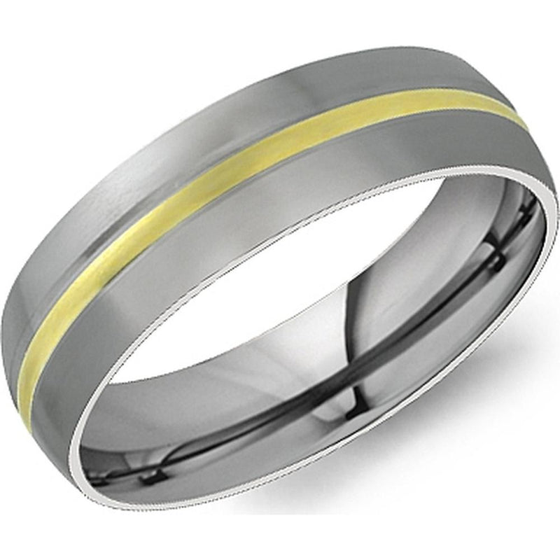 Torque Men's Wedding Band - Satin Finish with Yellow Gold Inlay in Titanium/18K Titanium and Yellow Gold - 6mm Width from the Titanium Collection