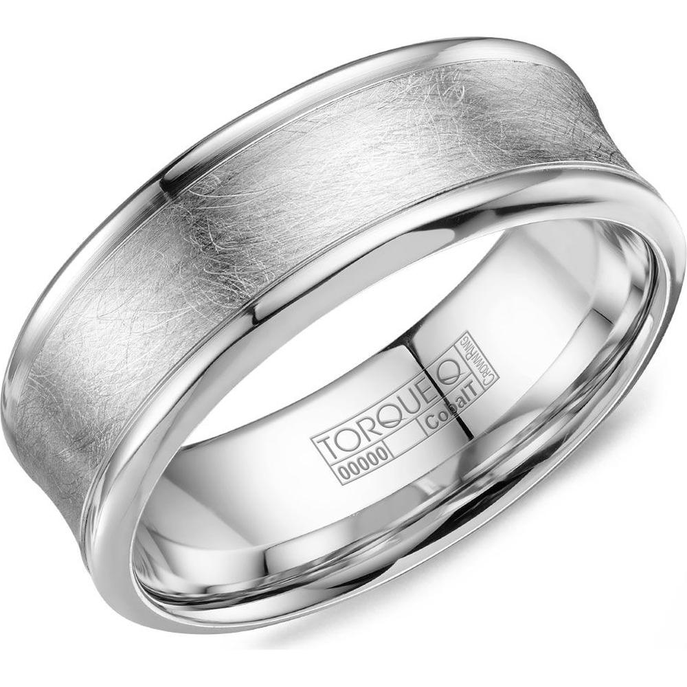 Torque Men's Wedding Band - Scratch Finish Concave Band with Polished Edges in Cobalt - 8mm Width from the Cobalt Collection