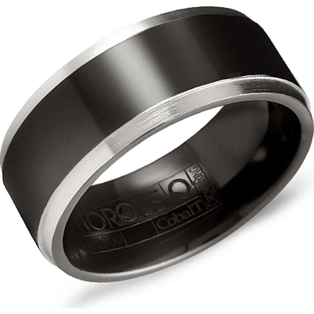 Torque Men's Wedding Band - Sleek Black Surface with Polished Beveled Edges in Black Cobalt - 9mm Width from the Black Cobalt Collection