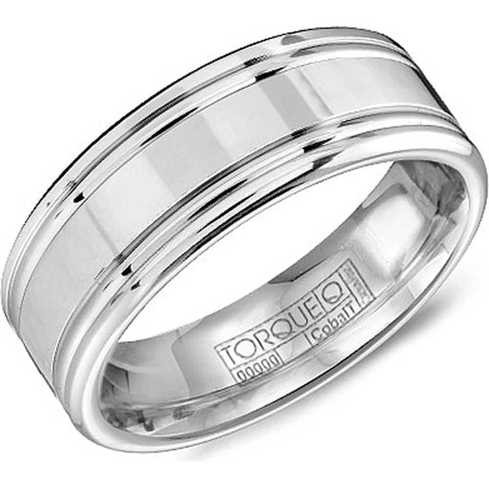 Torque Men's Wedding Band - Sleek Polished Band with Edge Grooves in Cobalt - 7mm Width from the Cobalt Collection