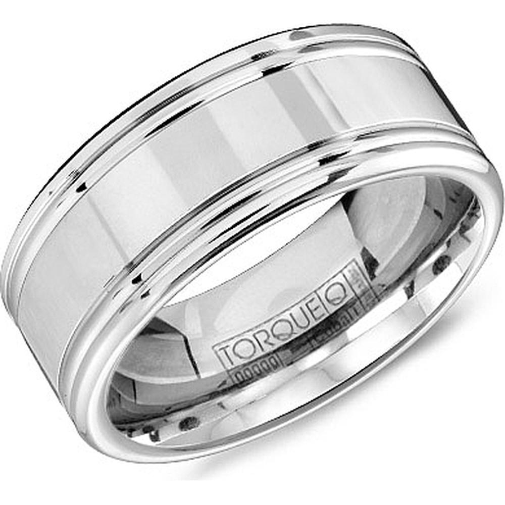 Torque Men's Wedding Band - Sleek Polished Band with Edge Grooves in Cobalt - 9mm Width from the Cobalt Collection