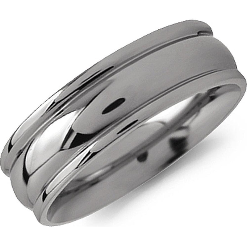 Torque Men's Wedding Band - Sleek Polished Double Groove Design with a Mirror Finish in Titanium Titanium - 7mm Width from the Titanium Collection