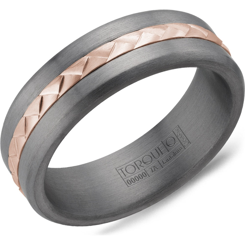Torque Men's Wedding Band - Tantalum and 14K Rose Gold with Diamond-Cut Inlay - 7mm Width from the Tantalum & Gold Collection
