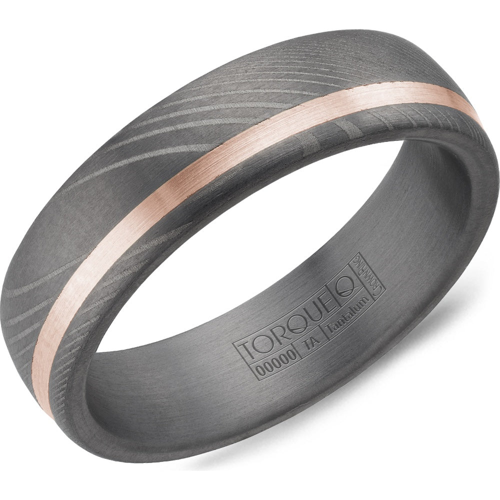 Torque Men's Wedding Band - Tantalum and 14K Rose Gold with Rose Gold Inlay and Sandpaper Finish - 6mm Width from the Tantalum & Gold Collection