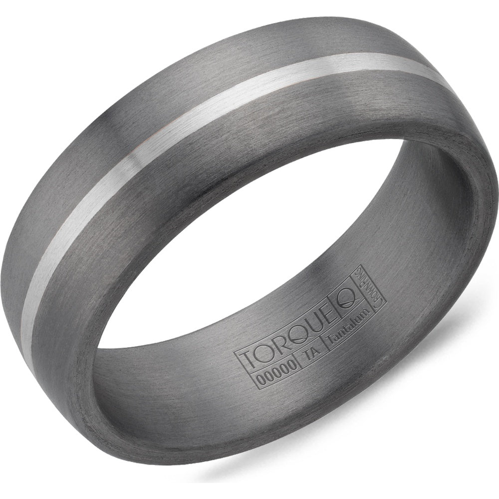 Torque Men's Wedding Band - Tantalum and 14K White Gold with Center Inlay and Sandpaper Finish - 7mm Width from the Tantalum & Gold Collection