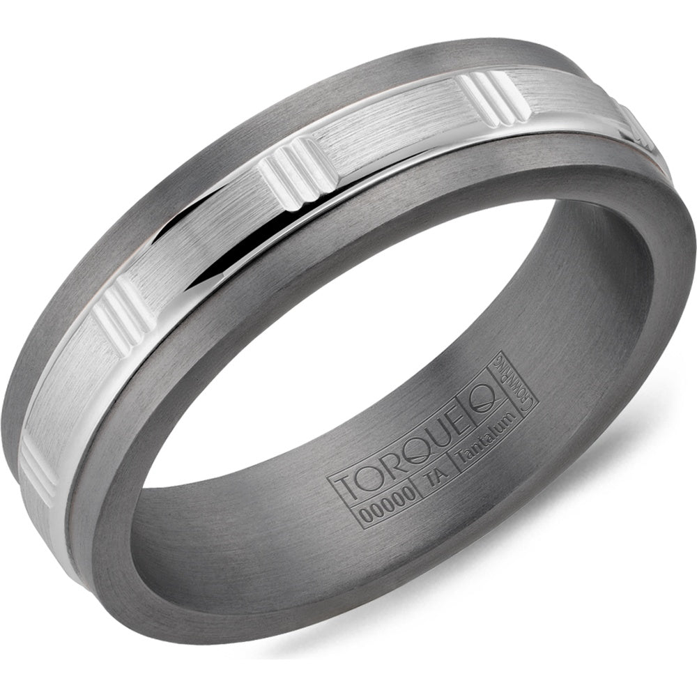 Torque Men's Wedding Band - Tantalum and 14K White Gold with Chain-Link Motif and Sandpaper Finish - 6mm Width from the Tantalum & Gold Collection