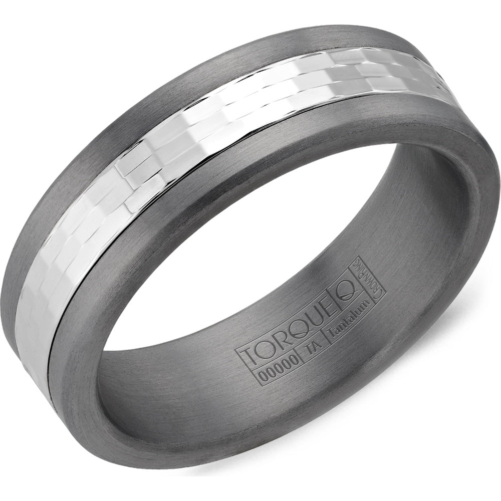 Torque Men's Wedding Band - Tantalum and 14K White Gold with Checkerboard Inlay - 7mm Width from the Tantalum & Gold Collection