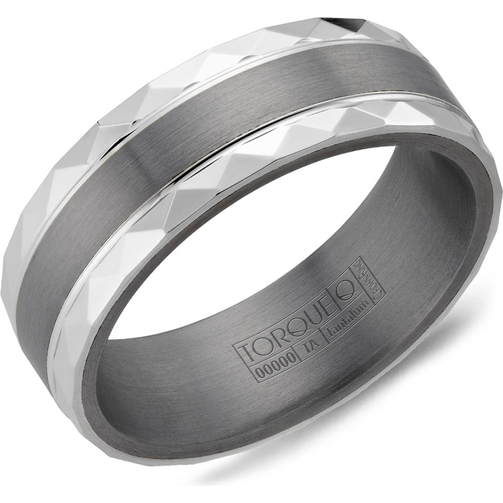 Torque Men's Wedding Band - Tantalum and 14K White Gold with Faceted Edges and Brushed Center- Size 10 - 7mm Width from the Tantalum & Gold Collection