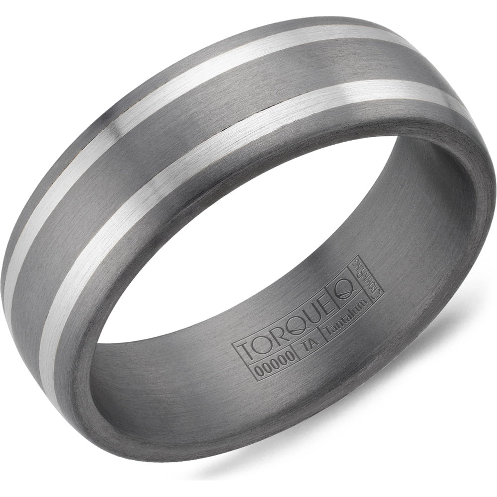 Torque Men's Wedding Band - Tantalum and 14K White Gold with Parallel Inlay and Sandpaper Finish - 7mm Width from the Tantalum & Gold Collection