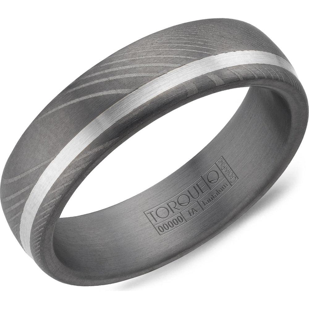 Torque Men's Wedding Band - Tantalum and 14K White Gold with Sandpaper Finish and - 6mm Width from the Tantalum & Gold Collection