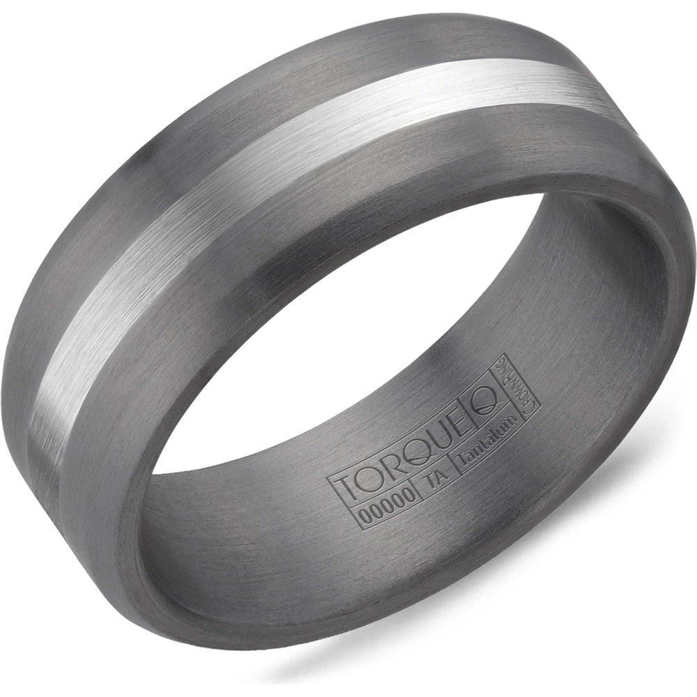 Torque Men's Wedding Band - Tantalum and 14K White Gold with Sandpaper Finish and Polished Inlay - 8mm Width from the Tantalum & Gold Collection