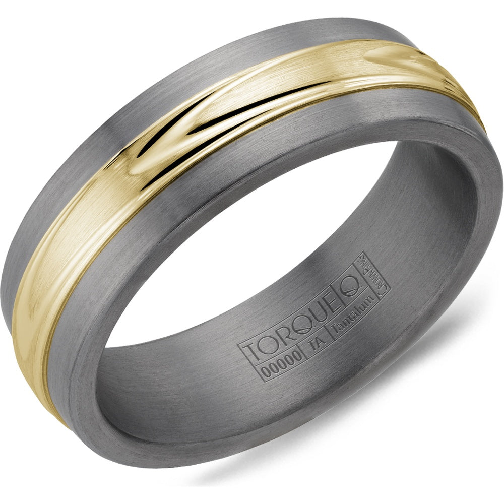 Torque Men's Wedding Band - Tantalum and 14K Yellow Gold with Sculpted Gold Inlay - 7mm Width from the Tantalum & Gold Collection