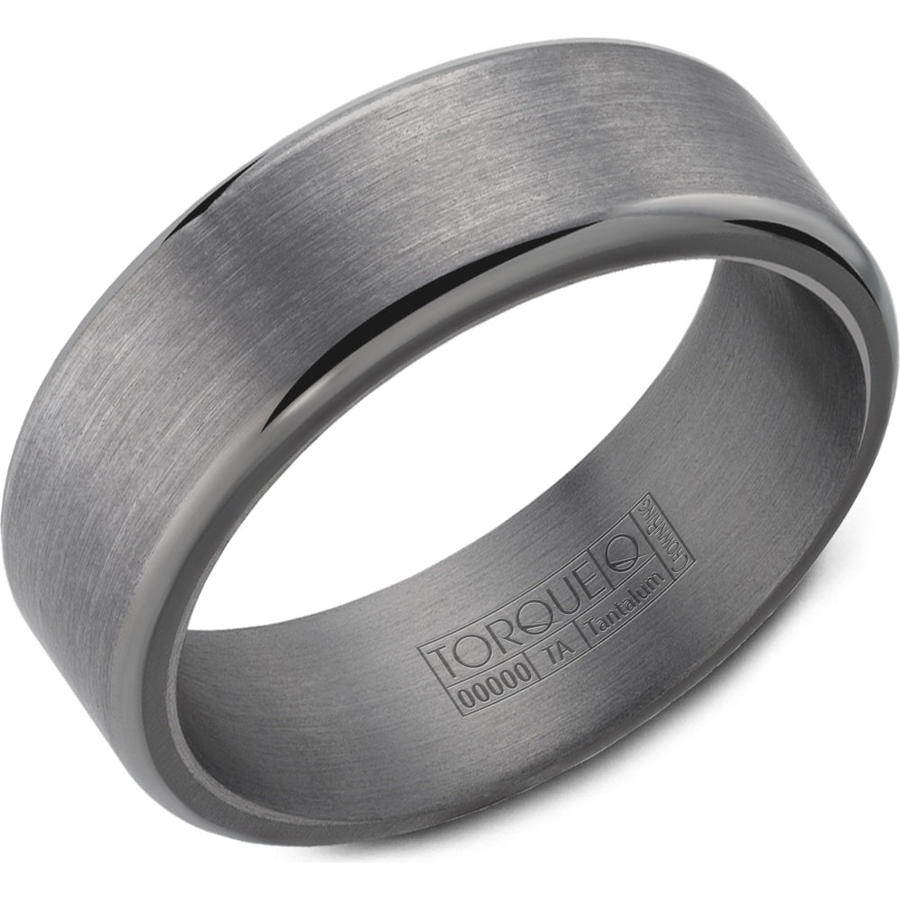 Torque Men's Wedding Band - Tantalum Flat Sandpaper with High Polish Edges - 8mm Width from the Tantalum Collection