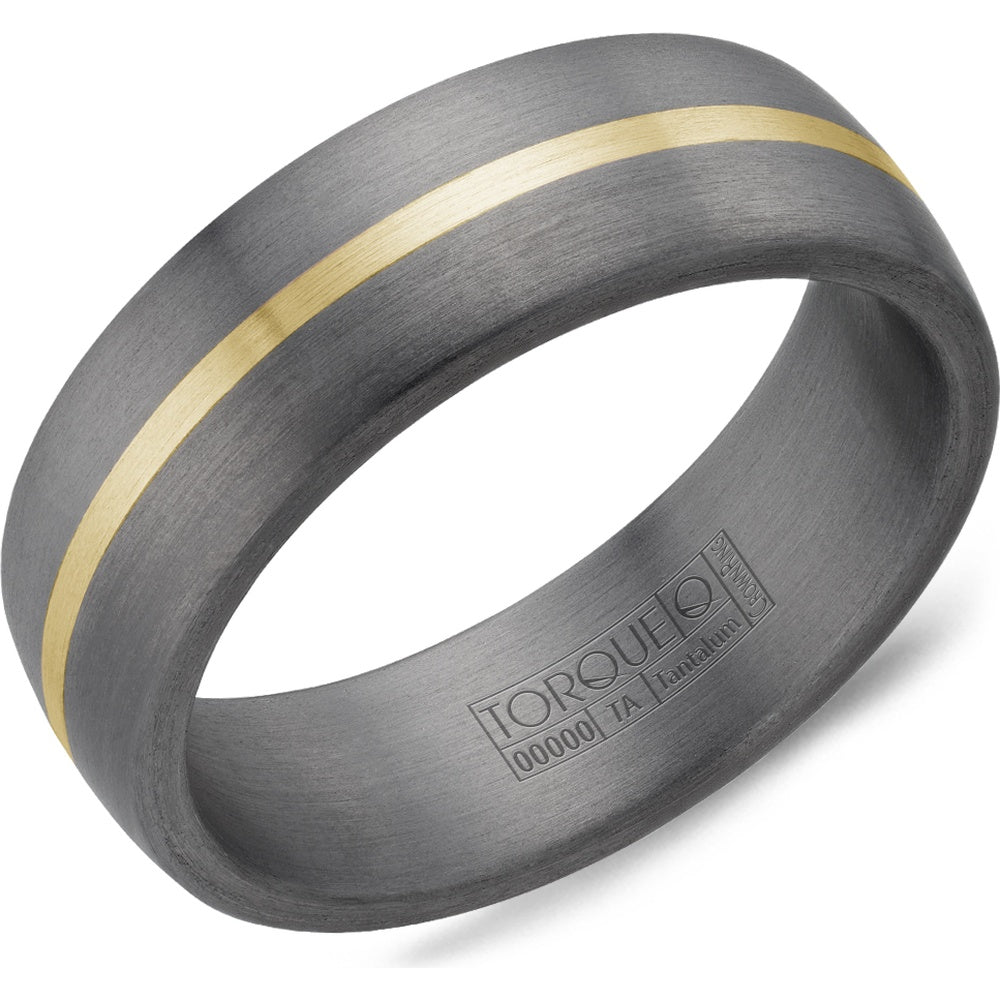 Torque Men's Wedding Band - Tantalum with 14K Yellow Gold Inlay and Sandpaper Finish - 7mm Width from the Tantalum & Gold Collection