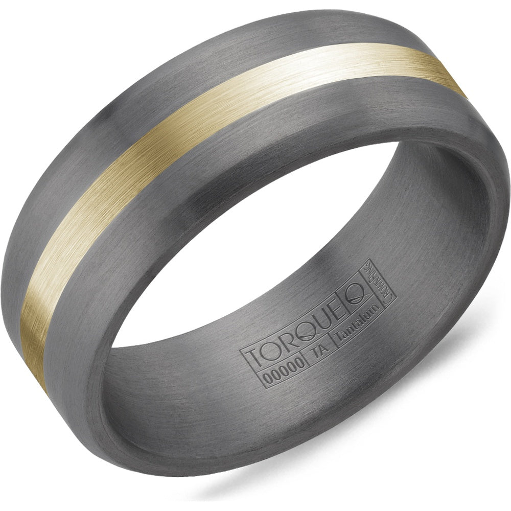 Torque Men's Wedding Band - Tantalum with 14K Yellow Gold Sandpaper Inlay - 8mm Width from the Tantalum & Gold Collection