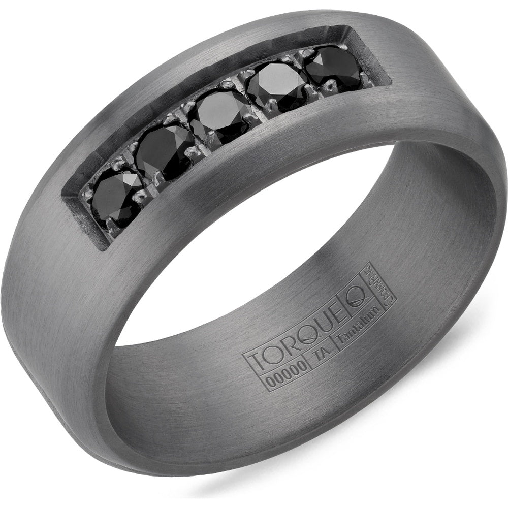Torque Men's Wedding Band - Tantalum with 5 Round Black Diamonds and Sandpaper Finish- 0.55 Carat Total Diamond Weight - 8mm Width from the Tantalum Collection