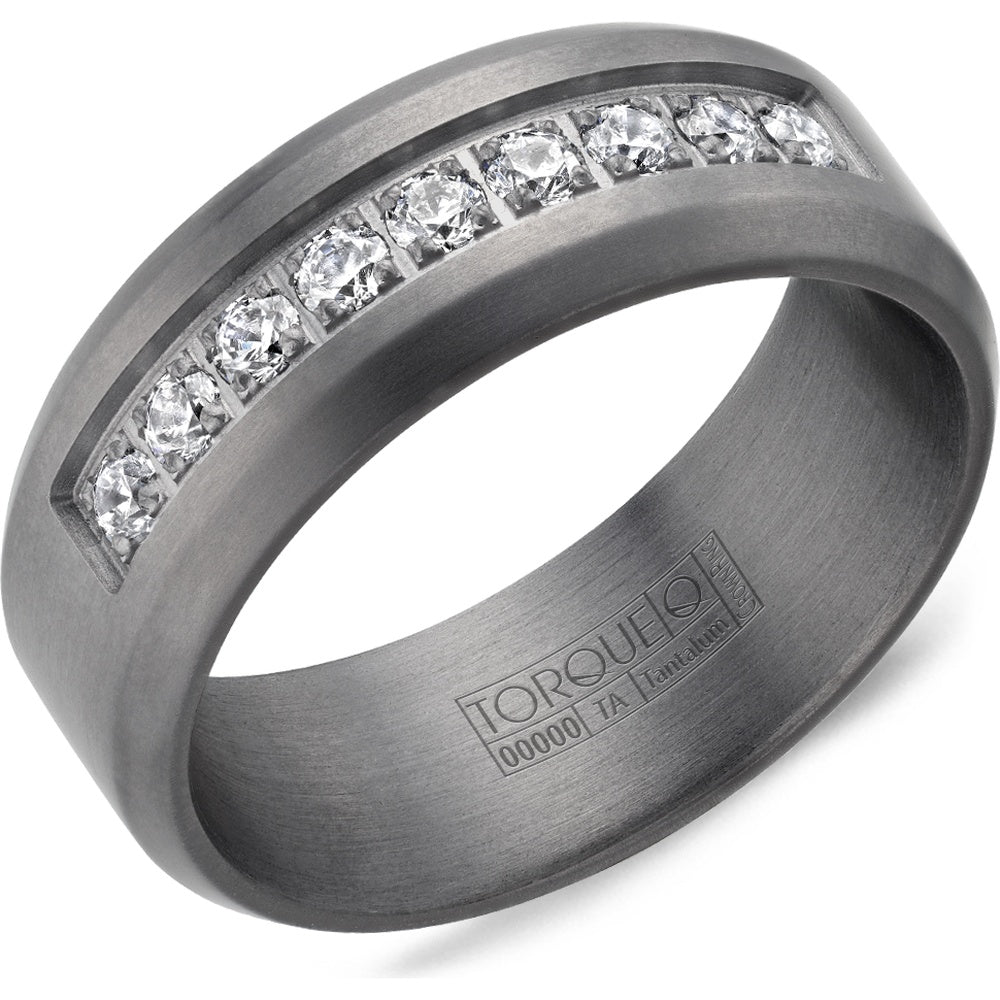 Torque Men's Wedding Band - Tantalum with Channel-Set Round Diamonds and Sandpaper Finish- 0.45 Carat Total Diamond Weight - 8mm Width from the Tantalum Collection