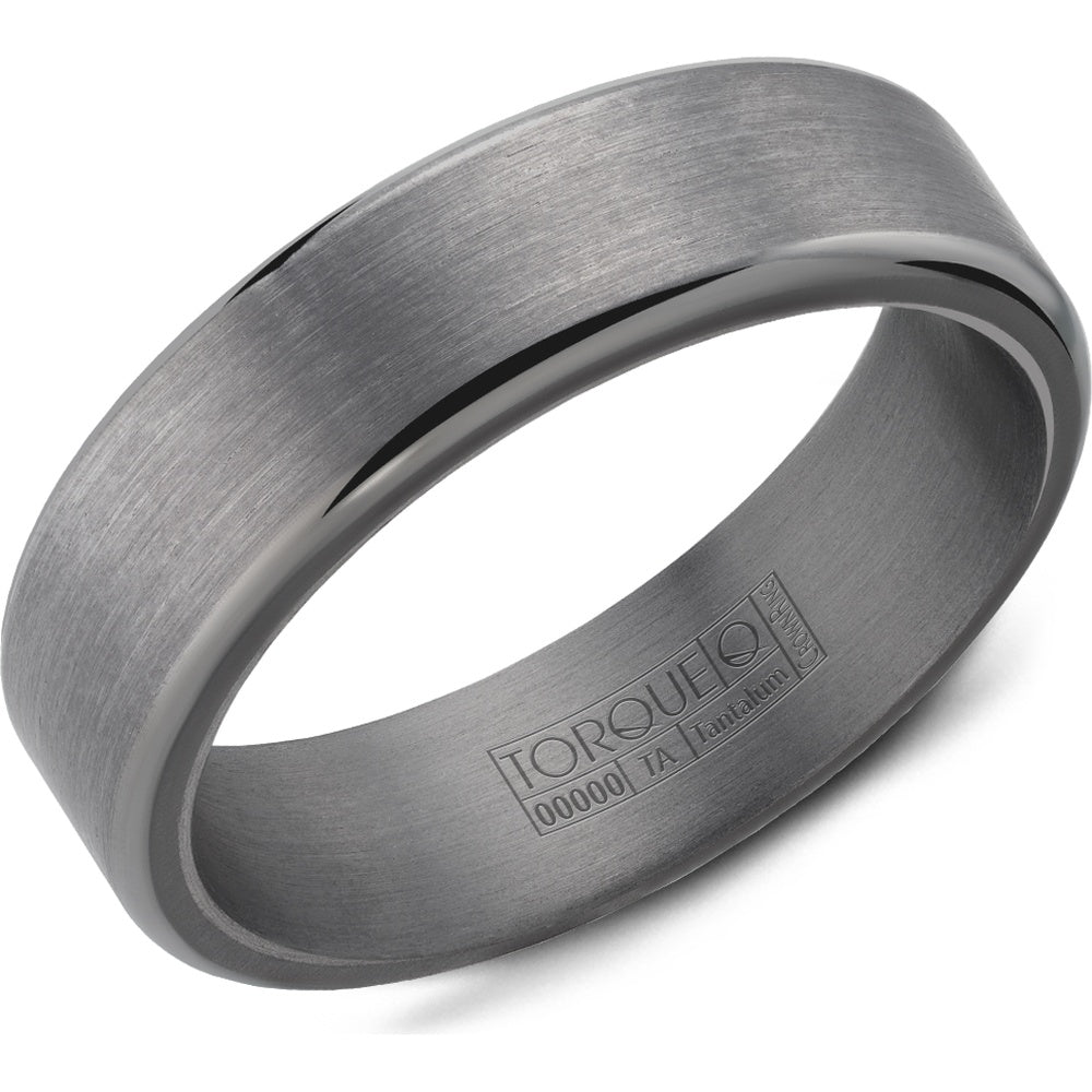 Torque Men's Wedding Band - Tantalum with Flat Sandpaper Finish and High Polish Edges - 6mm Width from the Tantalum Collection