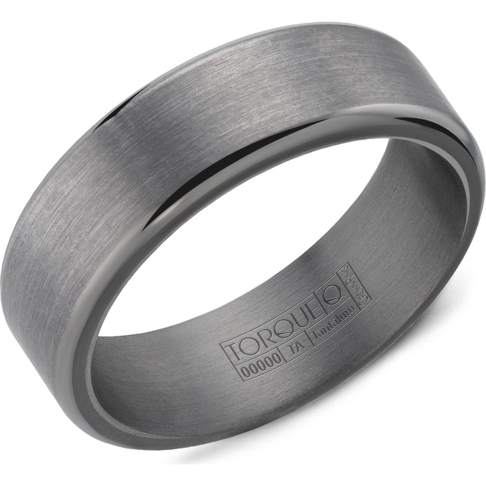 Torque Men's Wedding Band - Tantalum with Flat Sandpaper Top and High Polish Edges - 7mm Width from the Tantalum Collection