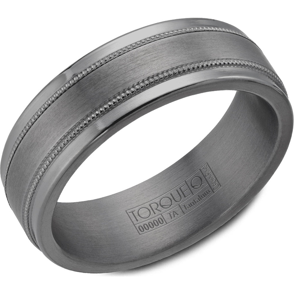 Torque Men's Wedding Band - Tantalum with Sandpaper Center and High Polish Milgrain Edges - 7mm Width from the Tantalum Collection