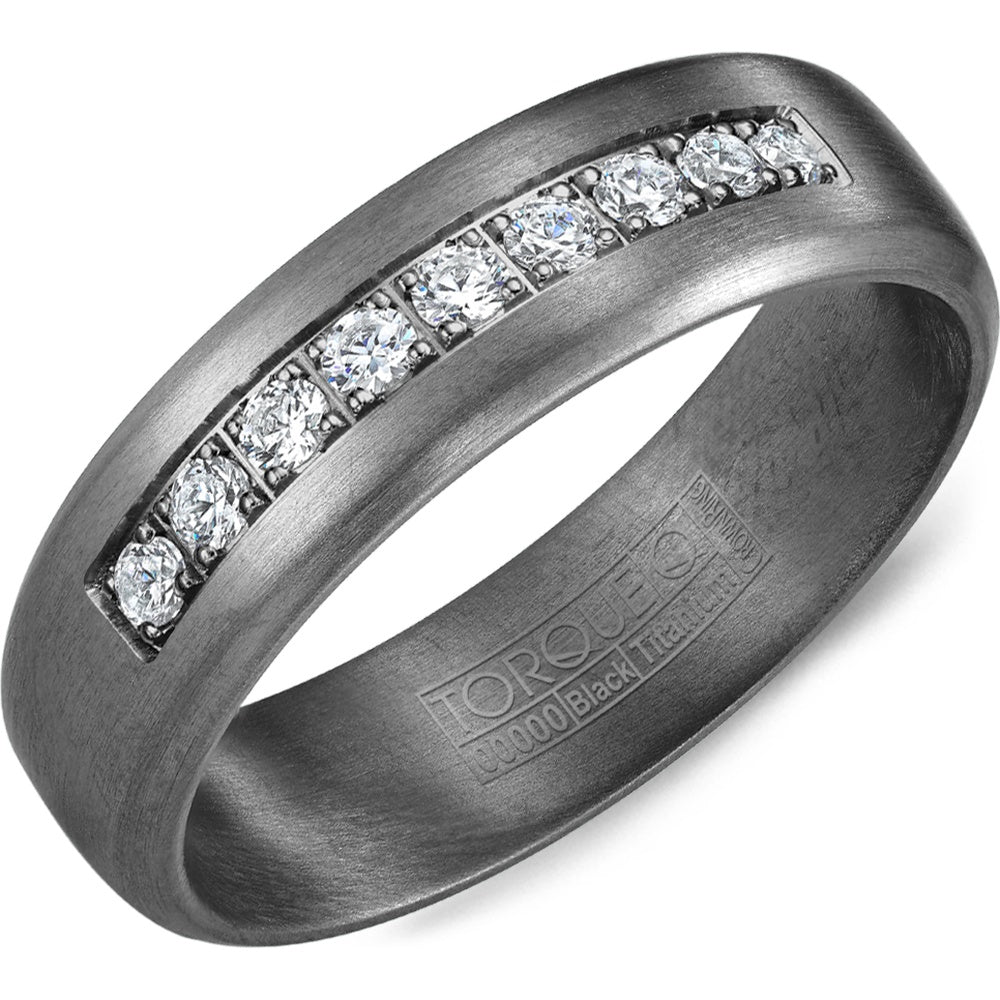 Torque Men's Wedding Band - Tantalum with Sandpaper Finish and Channel-Set Round Diamonds - 0.25 Carat Total Diamond Weight - 6mm Width from the Tantalum Collection