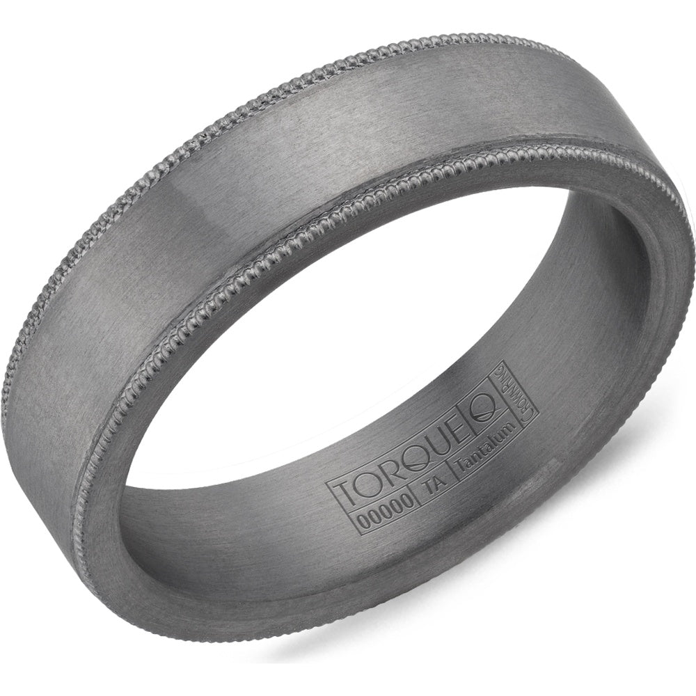 Torque Men's Wedding Band - Tantalum with Sandpaper Finish and Milgrain Edges- Size 10 - 6mm Width from the Tantalum Collection