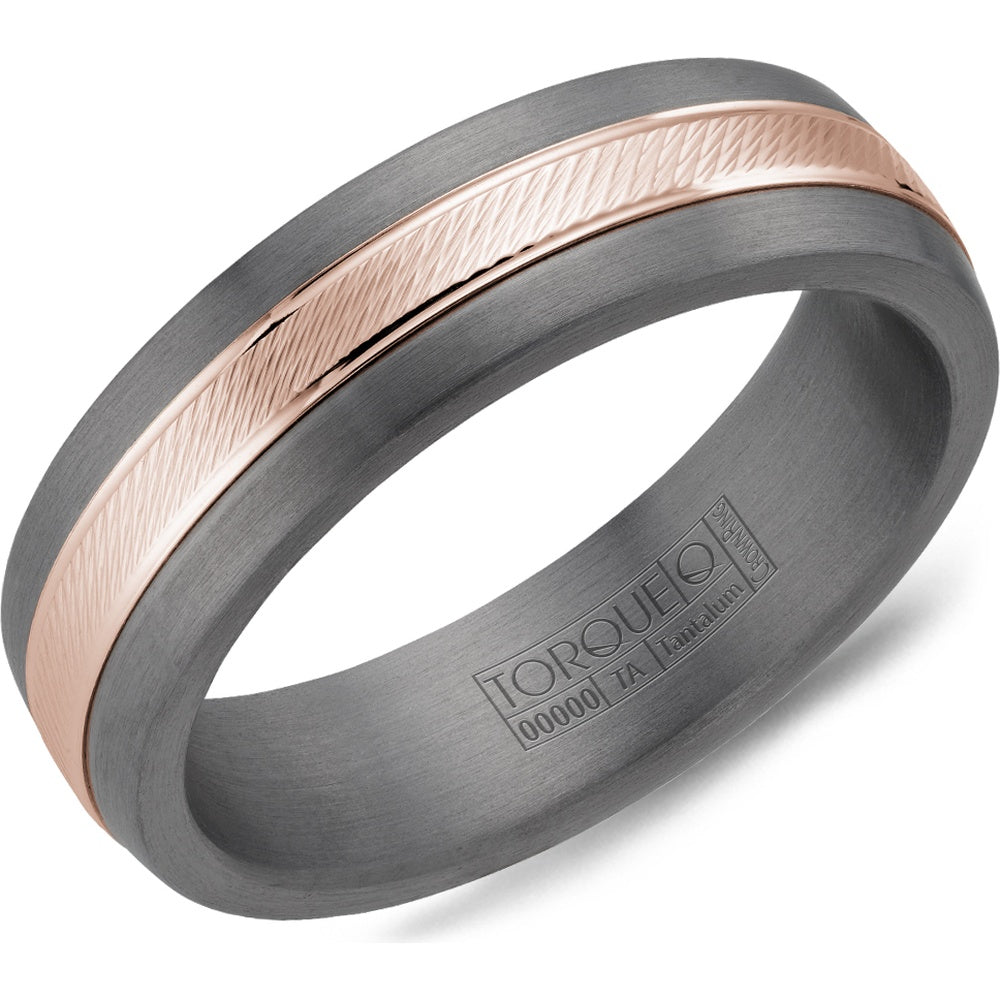 Torque Men's Wedding Band - Tantalum with Textured 14K Rose Gold Inlay - 6mm Width from the Tantalum & Gold Collection