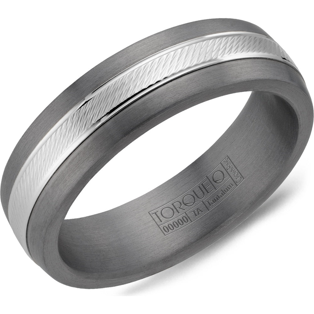 Torque Men's Wedding Band - Tantalum with Textured 14K White Gold Inlay - 6mm Width from the Tantalum & Gold Collection