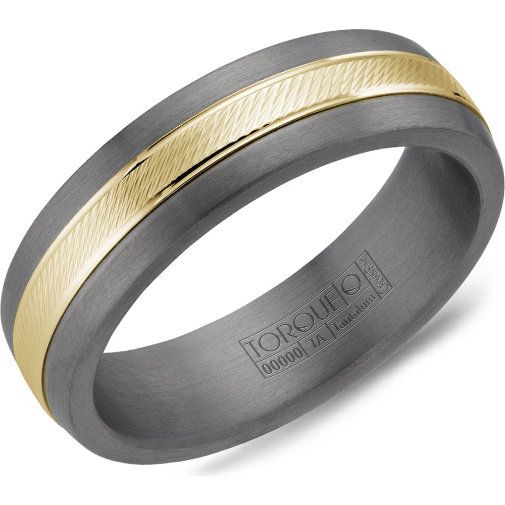 Torque Men's Wedding Band - Tantalum with Textured 14K Yellow Gold Inlay - 6mm Width from the Tantalum & Gold Collection