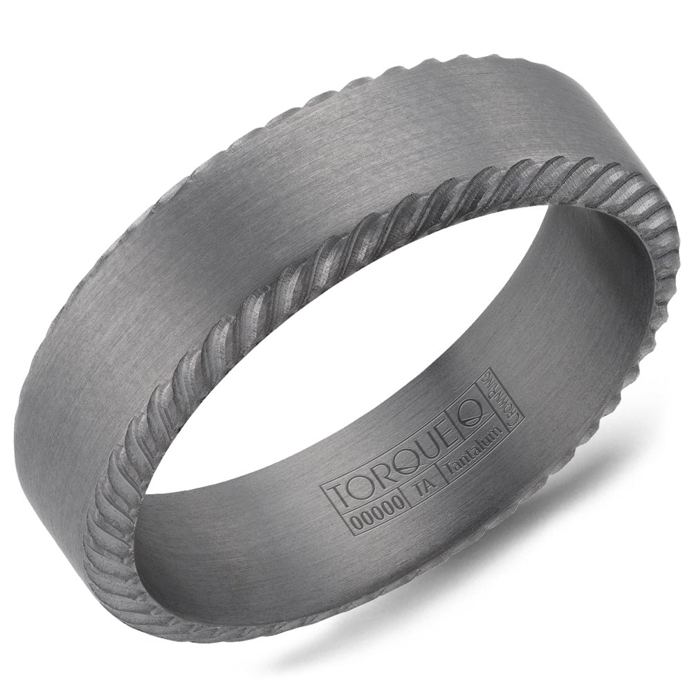 Torque Men's Wedding Band - Tantalum with Twisted Rope Edge and Sandpaper Finish - 6.5mm Width from the Tantalum Collection