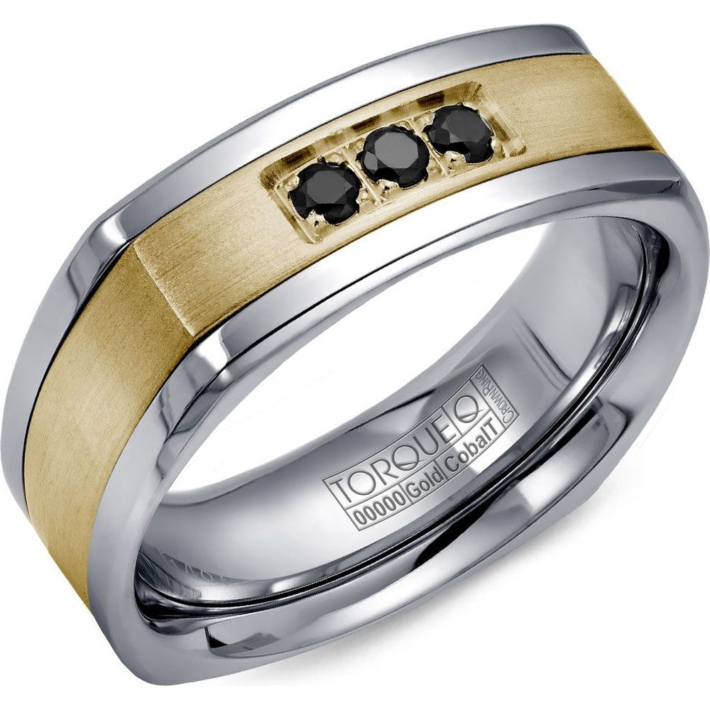 Torque Men's Wedding Band - Two-Tone Cobalt and 14K Yellow Gold with Black Round Diamonds - 0.16 Carat Total Diamond Weight - 7.5mm Width from the Cobalt Collection