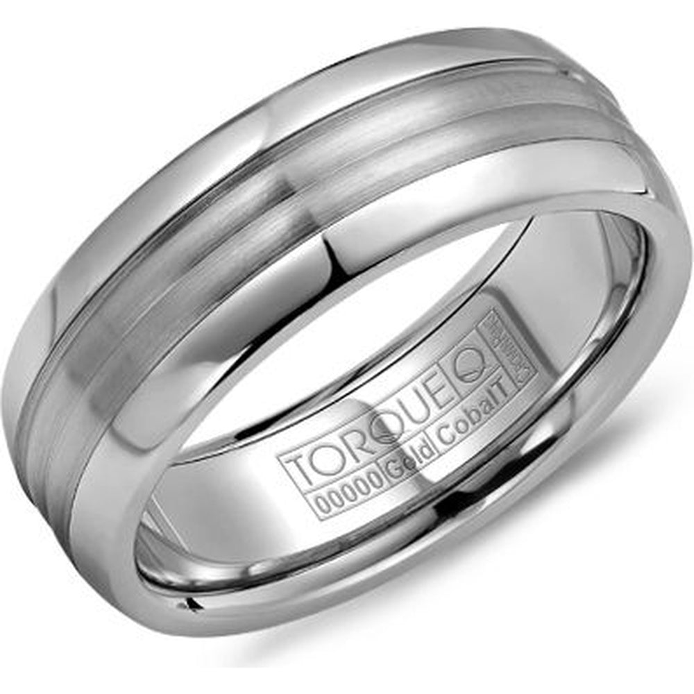 Torque Men's Wedding Band - Two-Tone with 14K White Gold Inlay and White Cobalt Edges - 7.5mm Width from the Cobalt Collection
